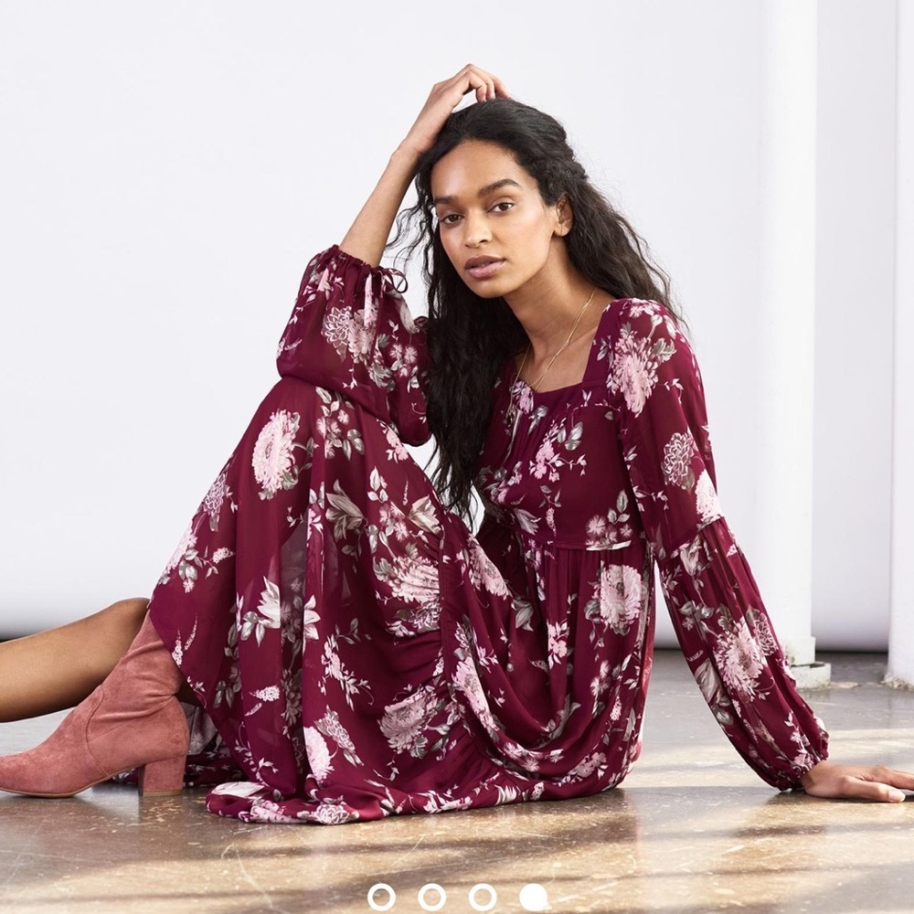 Anthropologie Burgundy Floral Maxi Dress